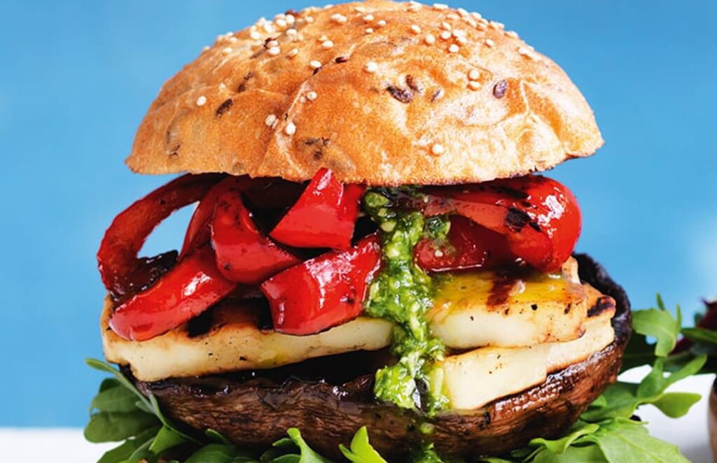Mushroom and haloumi burgers