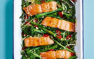 Sticky soy and honey roasted salmon