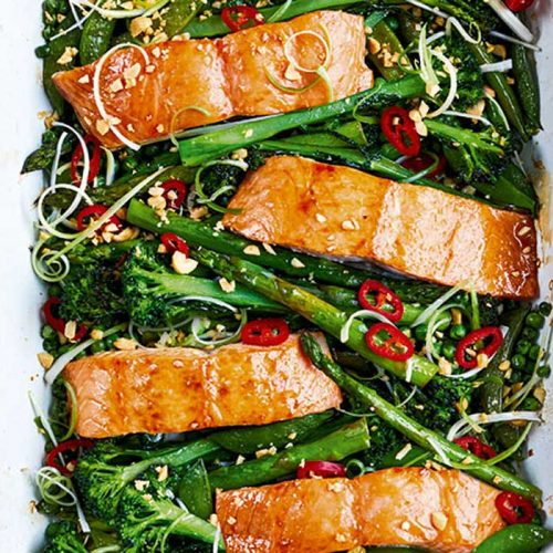 Sticky soy and honey roasted salmon