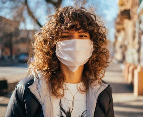 Woman wearing a homemade mask