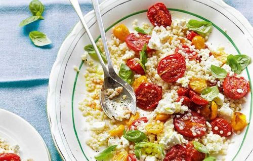 Roasted tomato, feta and couscous salad