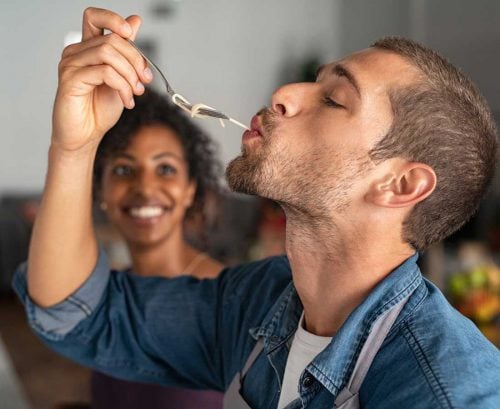 Man eating pasta