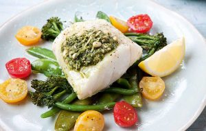 Pesto fish parcels