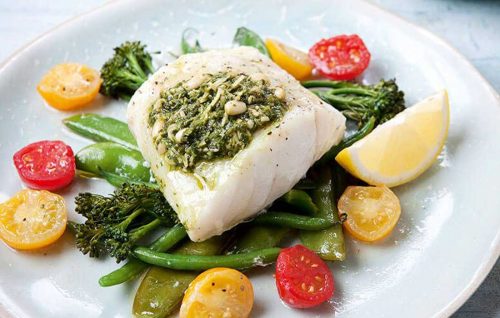 Pesto fish parcels