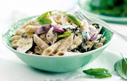Courgette penne pasta with ricotta and parmesan
