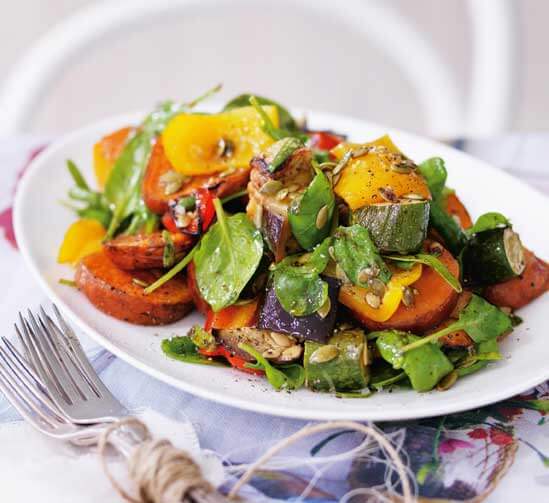 Roasted vegetable salad with garlic and balsamic dressing