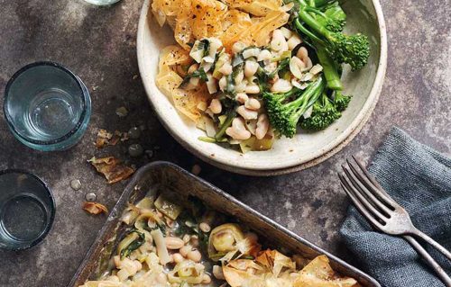 Leek, spinach and white bean pie