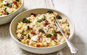 Smoky bacon, feta and leek risotto