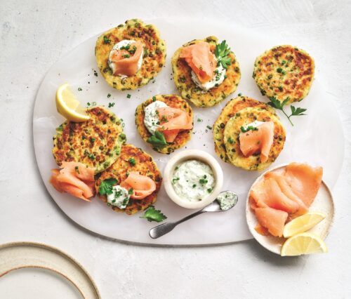 Smoked salmon and goat’s cheese fritters