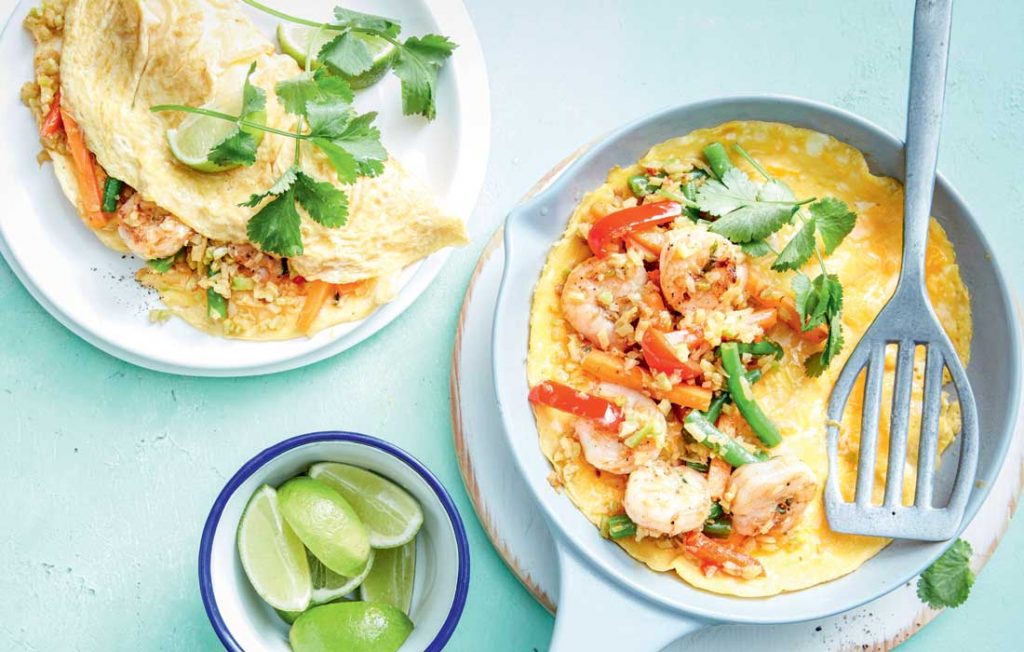 Nasi goreng prawn and cauliflower omelettes Nasi goreng prawn and cauliflower omelettes