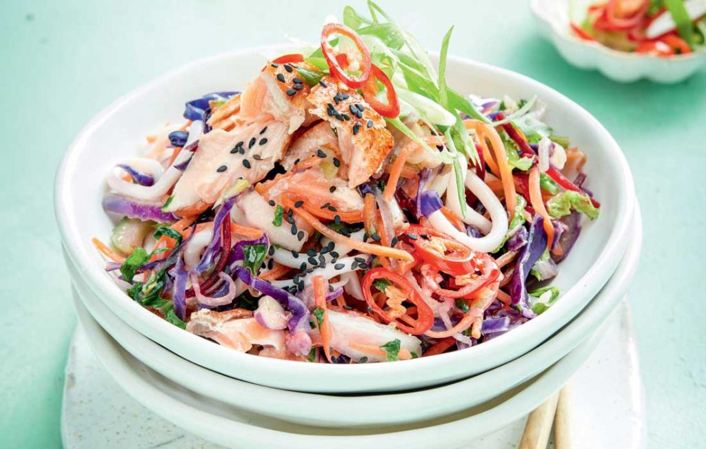 Sesame salmon udon noodles Sesame salmon udon noodles