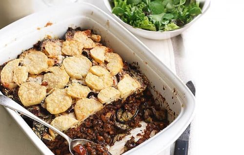 Lentil and eggplant gratin