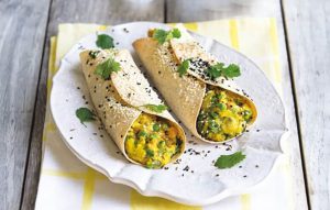 Indian style potato and chickpea wraps