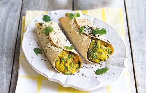 Indian style potato and chickpea wraps