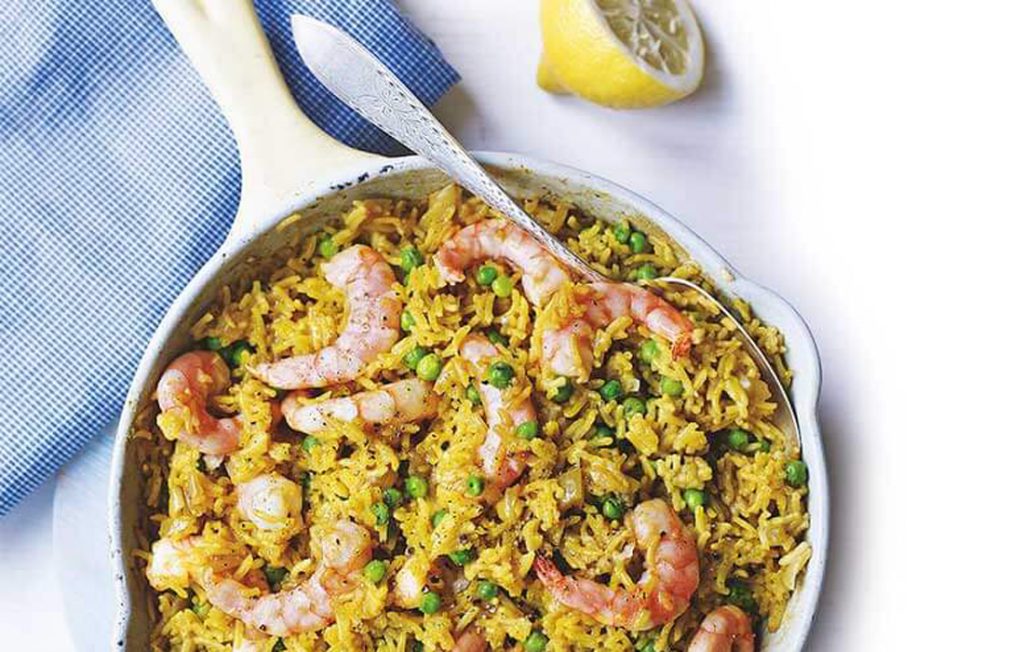 Spiced prawn and pea pilaf Spiced prawn and pea pilaf