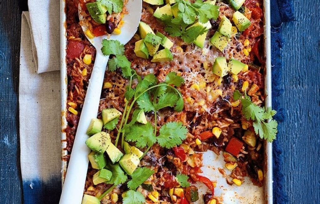 Rice and beans traybake
