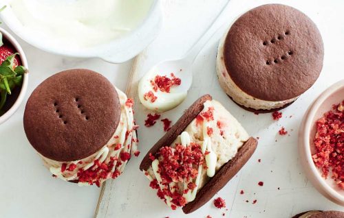 Strawberry shortcake ice cream sandwiches