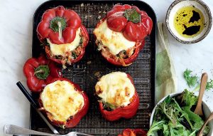 Chicken and couscous stuffed capsicums