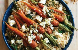 Risotto with baby carrots and pine nut crumble