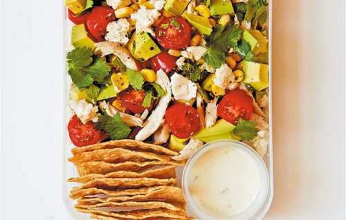 Chicken taco salad with jalapeño crema