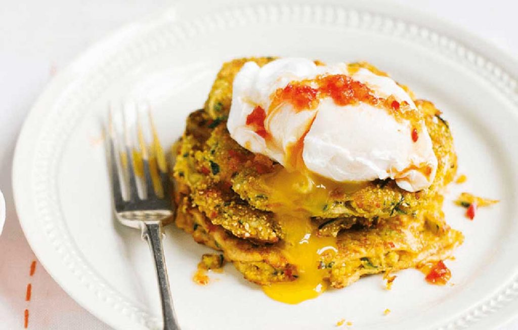 Courgette fritters with poached eggs Courgette fritters with poached eggs