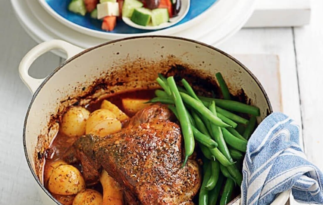 Slow-cooked lamb with Greek salad
