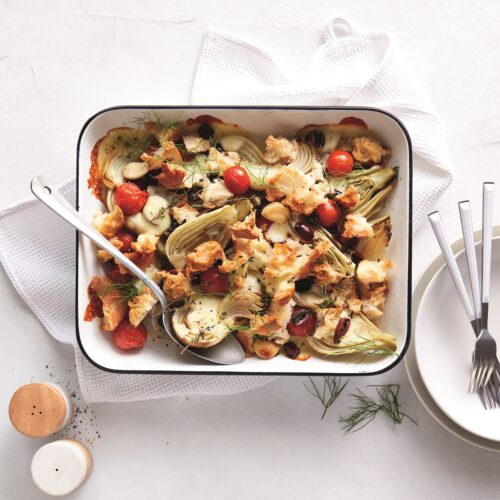 Med-style tray bake with mozzarella