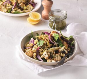 Roasted cauliflower and pesto pasta