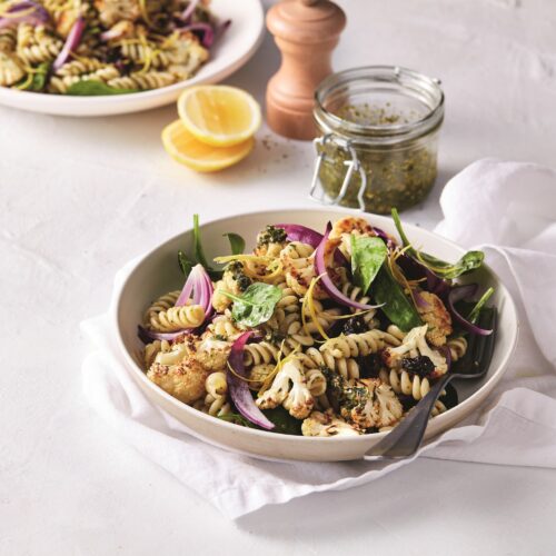 Roasted cauliflower and pesto pasta