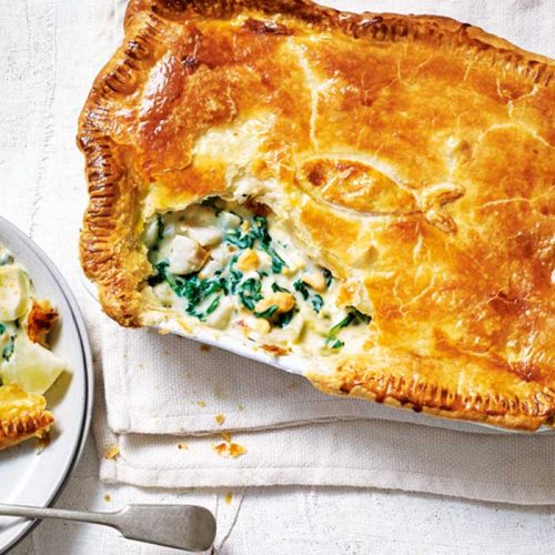 All-in-one potato, spinach and caper fish pie