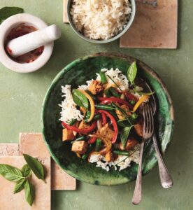 Tofu, vegetable and holy basil stir-fry