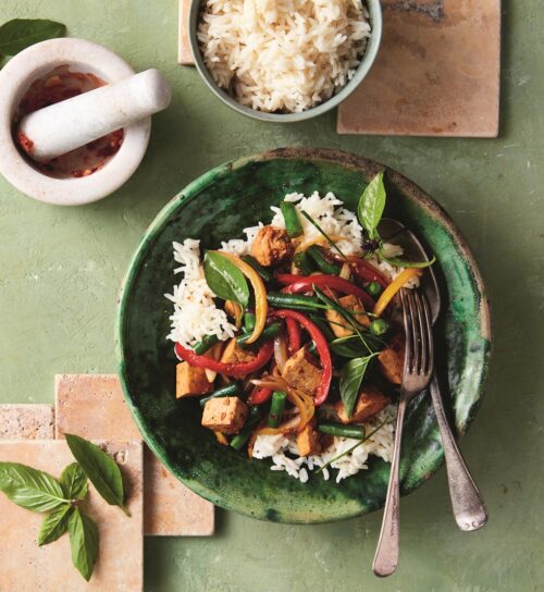 Tofu, vegetable and holy basil stir-fry