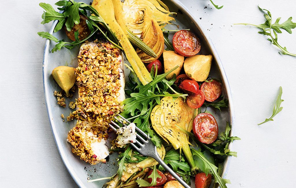 Pistachio crumbed fish