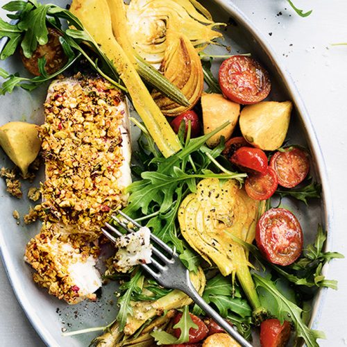 Pistachio crumbed fish
