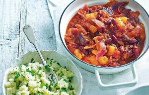 Vegan butternut and bean stew with cauliflower rice