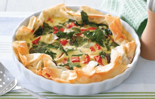 Quiche made healthier, with new potatoes and salad