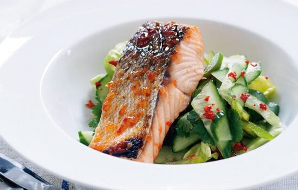 Chilli salmon with coriander salad Chilli salmon with coriander salad