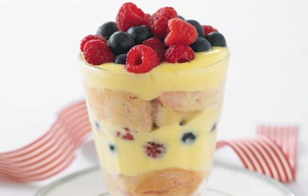 Sherry, berry and custard trifle cups Sherry, berry and custard trifle cups