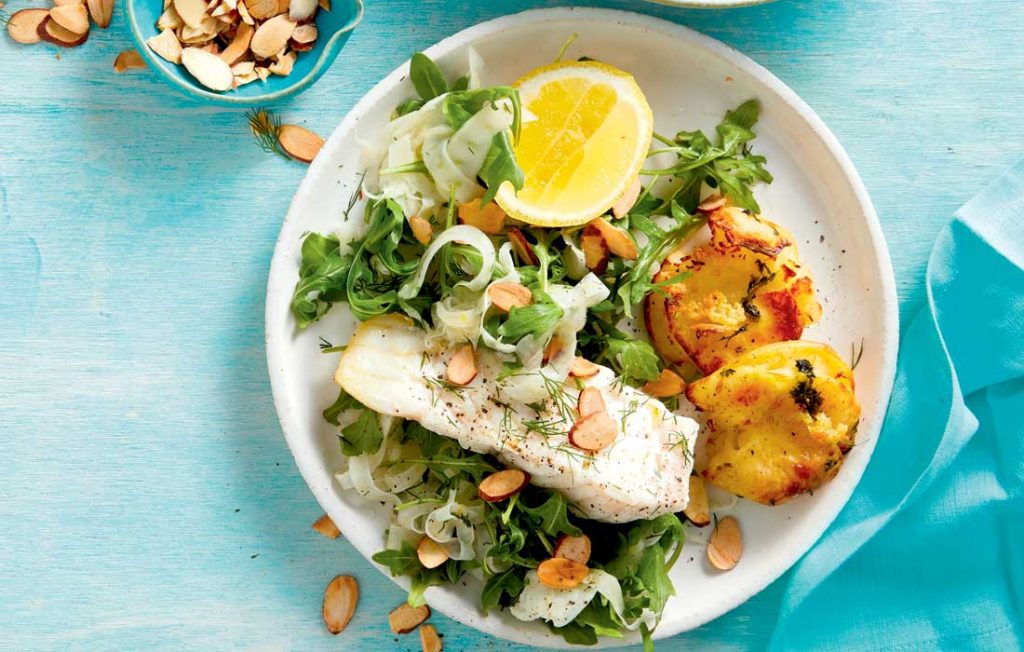 Crunchy smashed potatoes with fish and fennel Crunchy smashed potatoes with fish and fennel