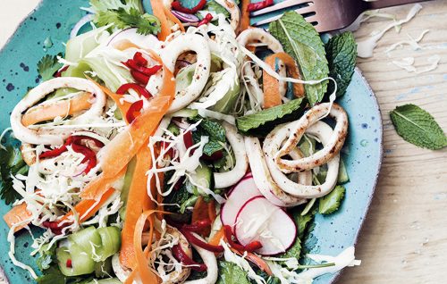 Sesame and lime grilled squid salad