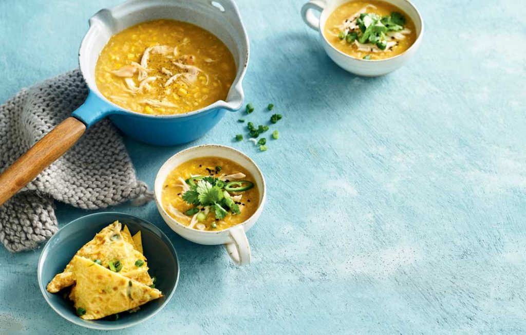 Chicken and corn soup with Asian omelette Chicken and corn soup with Asian omelette
