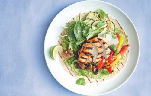 Chipotle chicken and chargrilled vegetable burritos
