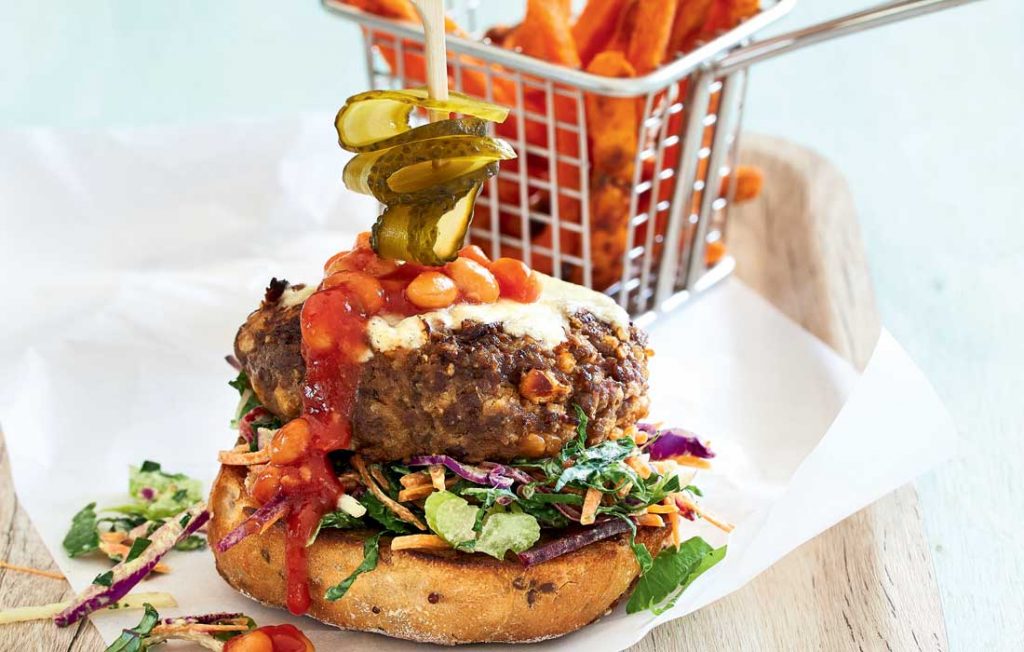 Open beef and bean burgers Open beef and bean burgers