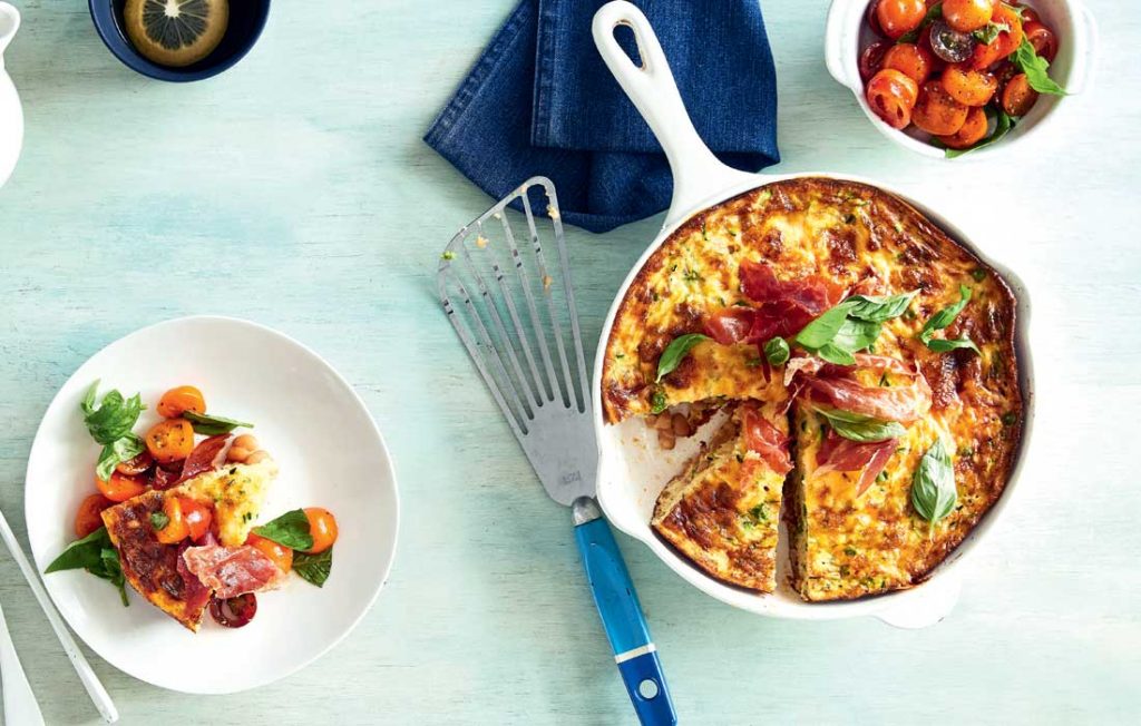 Prosciutto and baked bean breakfast frittata with tomato salsa Prosciutto and baked bean breakfast frittata with tomato salsa