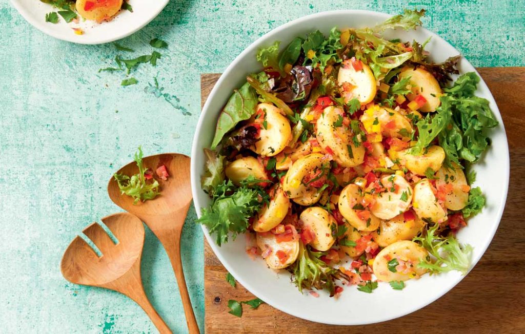 Warm potato salad made healthier Warm potato salad made healthier