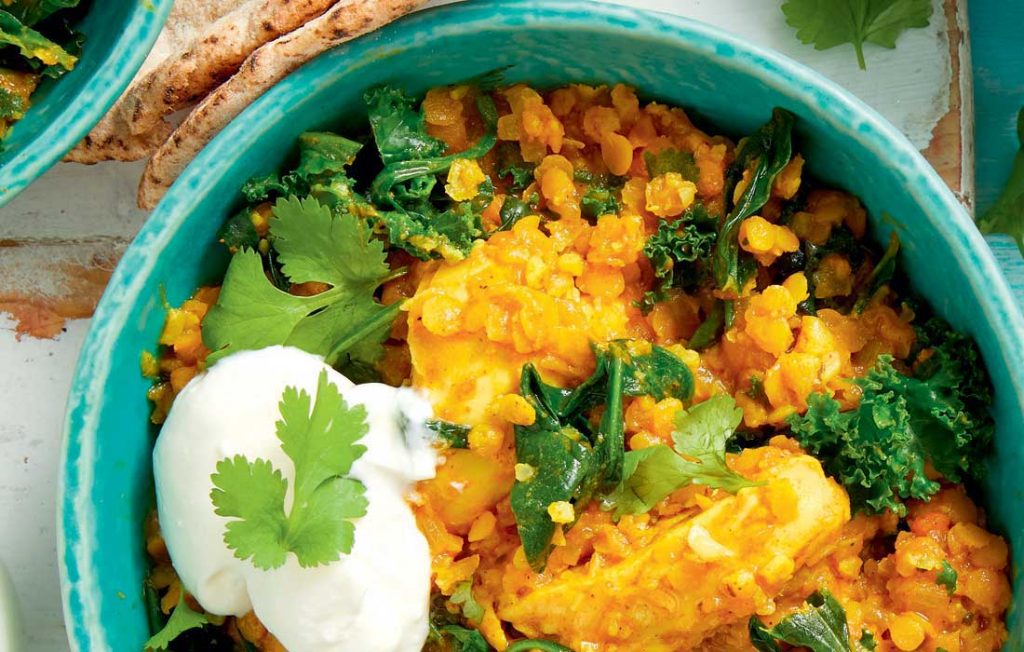 Cauliflower and spinach dhal with chicken Cauliflower and spinach dhal with chicken