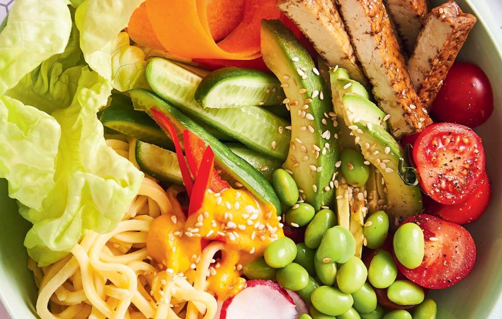 Japanese-style tofu salad with carrot and miso dressing Japanese-style tofu salad with carrot and miso dressing