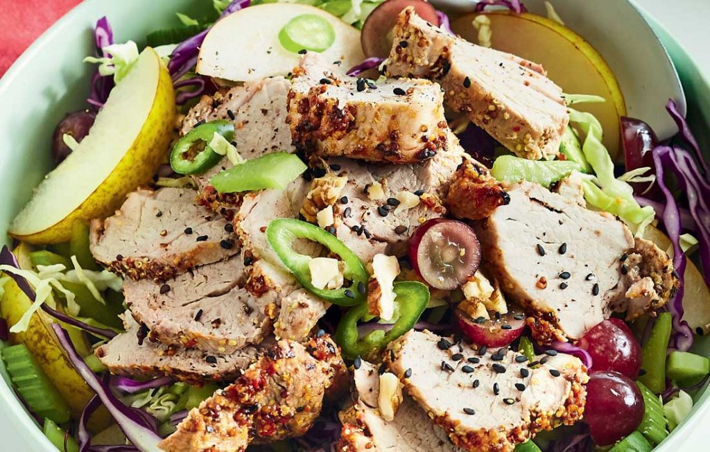 Mustard and chilli pork Waldorf salad