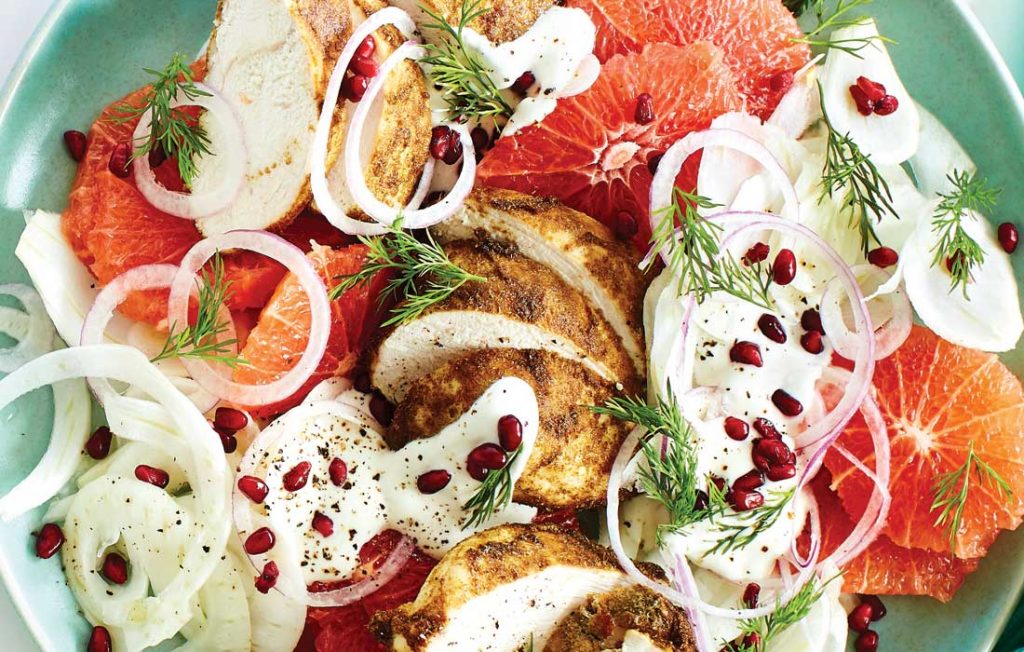 Spicy chicken salad with tahini dressing Spicy chicken salad with tahini dressing