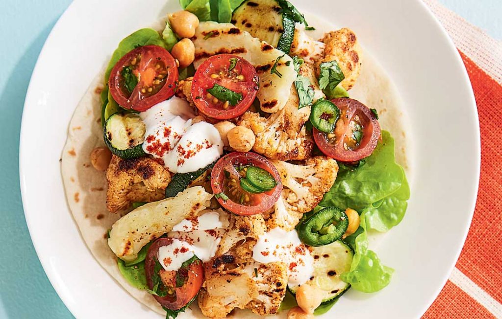 Spice-roasted cauliflower tacos with chilli salsa Spice-roasted cauliflower tacos with chilli salsa